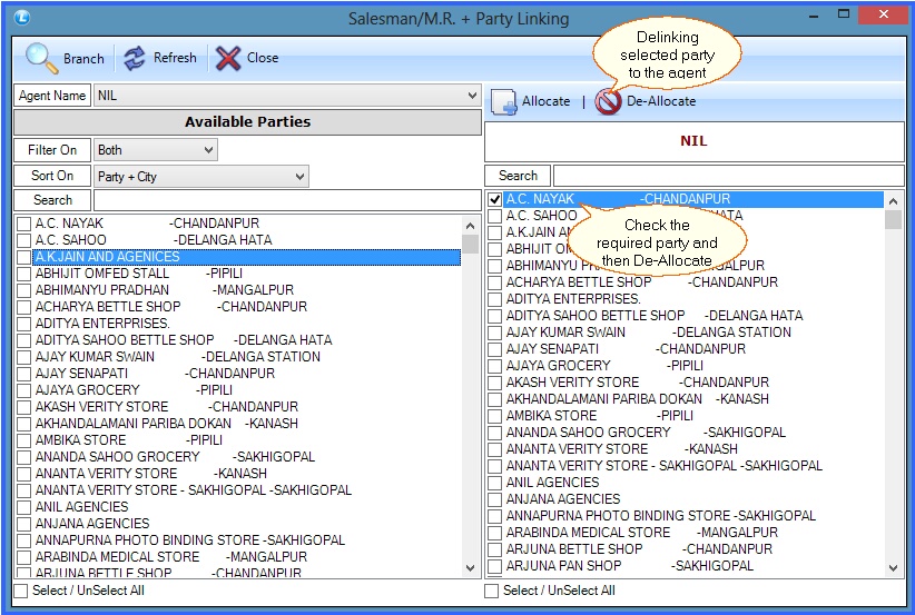 fmcg setup salesman deallocate